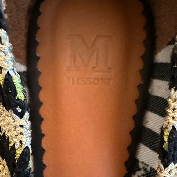MISSONI Ballet Flats Metallic Knit Black Green Gold US Sz 6 Zigzag Slip On Shoes - Picture 11 of 13